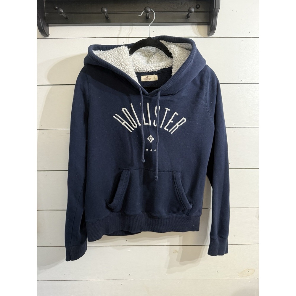 Y2K Hollister Sherpa Lined Women's Hoodie Pullover Blue Size Large